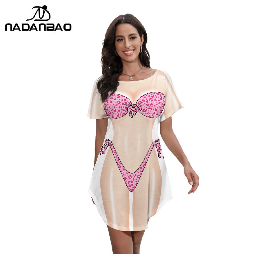 Nadanbao – robe de plage sirène pour femmes, imprimé corps, Baggy, motif drôle, maillot de bain, manches courtes, chemise de plage, été