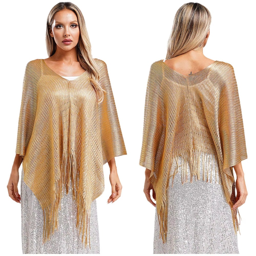 Écharpe de Protection solaire d'été, glands dorés et argentés, écharpe de mariage, robes de tempérament élégantes, châles pour femmes