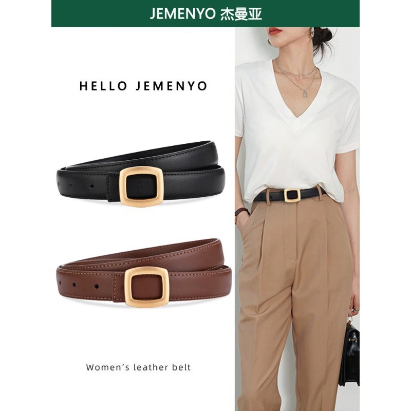Ceinture en cuir pour femme avec décoration simple haut de gamme, nouvelle tendance 2026, ceinture polyvalente en cuir de vachette noire pour jeans