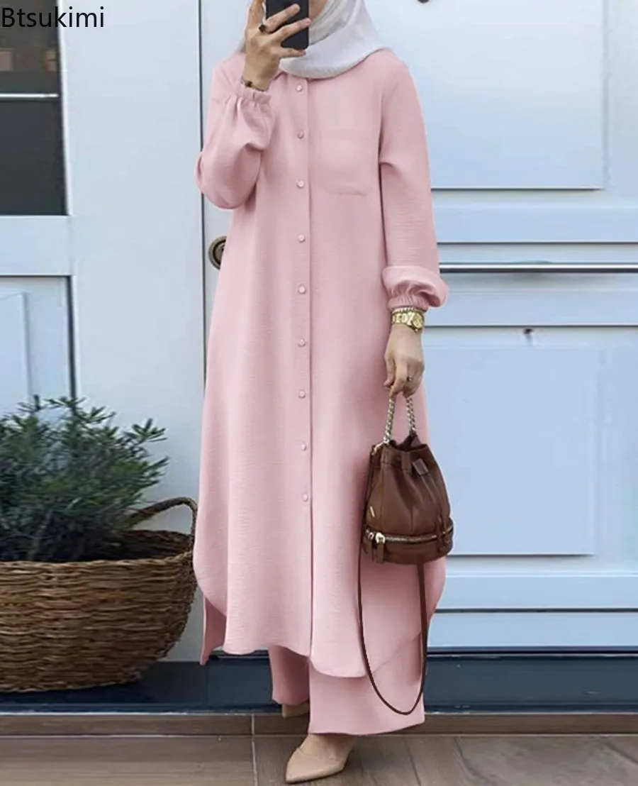 Chemisier et pantalon à imprimé floral pour femmes musulmanes, ensembles assortis, décontracté, élégant, vintage, ramadan, mode féminine, Eid Mubarek, trempé