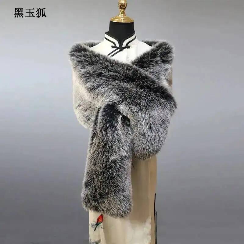 Écharpe en peluche pour femme, châle de luxe chaud en fausse fourrure de renard, cape longue pour mariage, taille 165*30cm