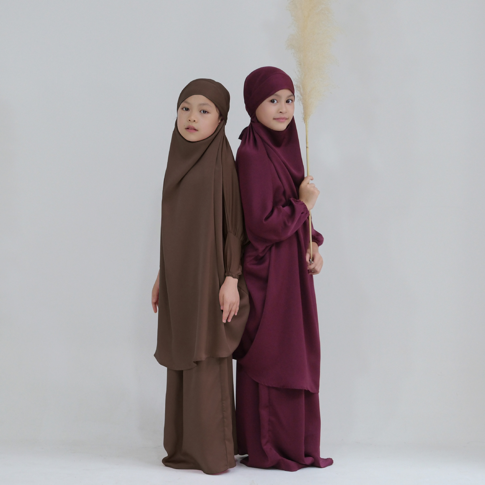 Eid Ramadan musulman enfants filles Hijab robe à capuche Khimar jupe Abaya prière vêtement islamique couverture complète Burqa Niqab 2 pièces