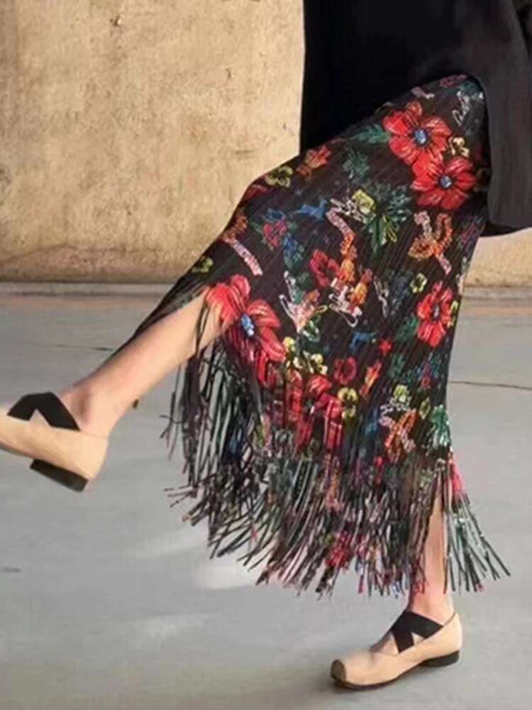 LANMREM-Jupe plissée à fleurs pour femmes, vêtement féminin, taille haute élastique, nouvelle collection printemps 2025, 2YA882