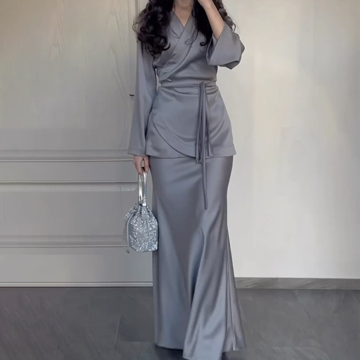 Robe longue à manches longues pour femmes musulmanes, robe de soirée sexy, coupe couvertes, ligne A, lacets, épissure, taille haute, élégante, monochromatique, éducative