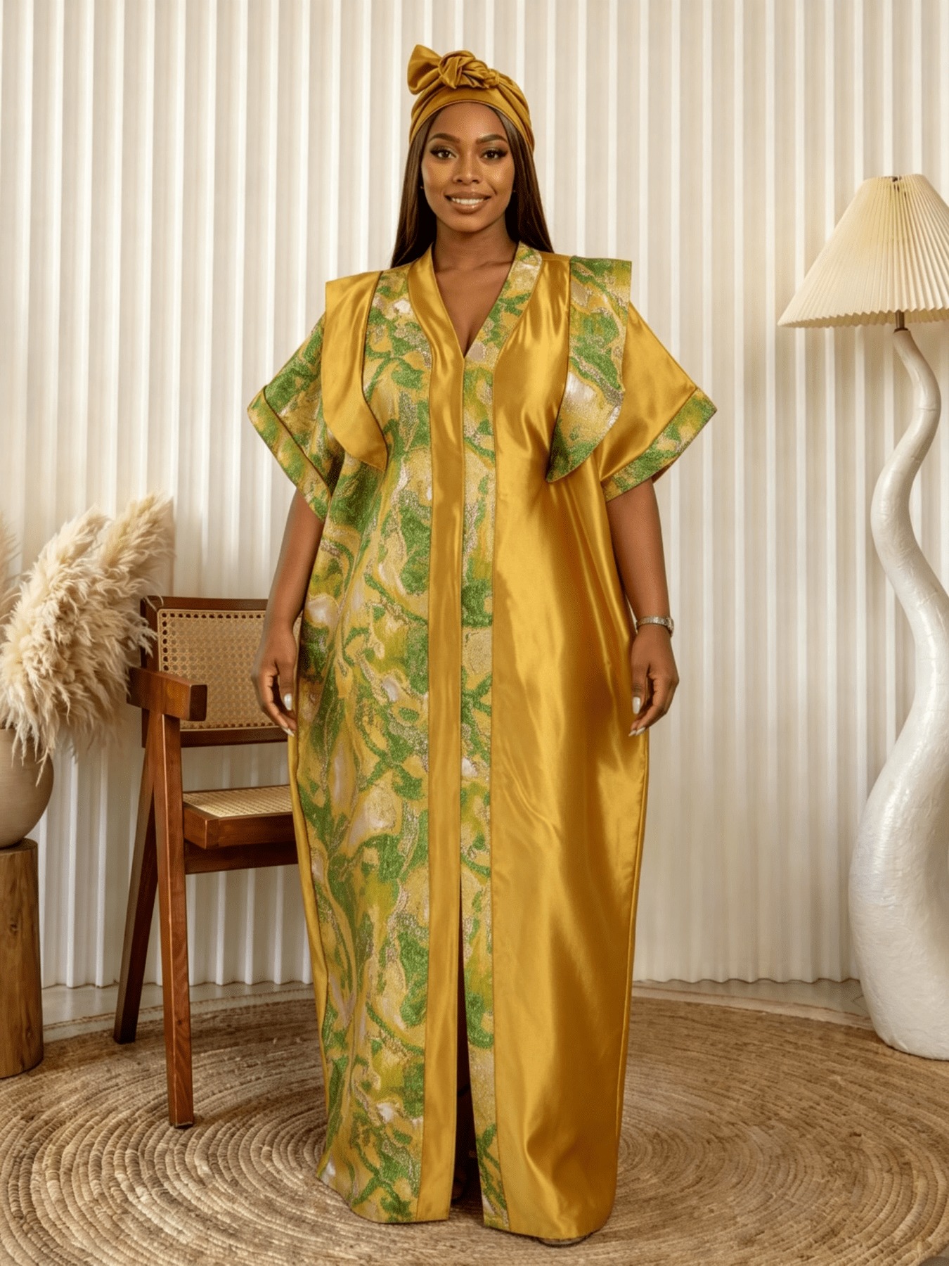 Robe Abaya Islamique Traditionnelle Africaine Grande Taille Imprimée et Brodéée, Longue Robe du Moyen-Orient avec Foulard Assorti