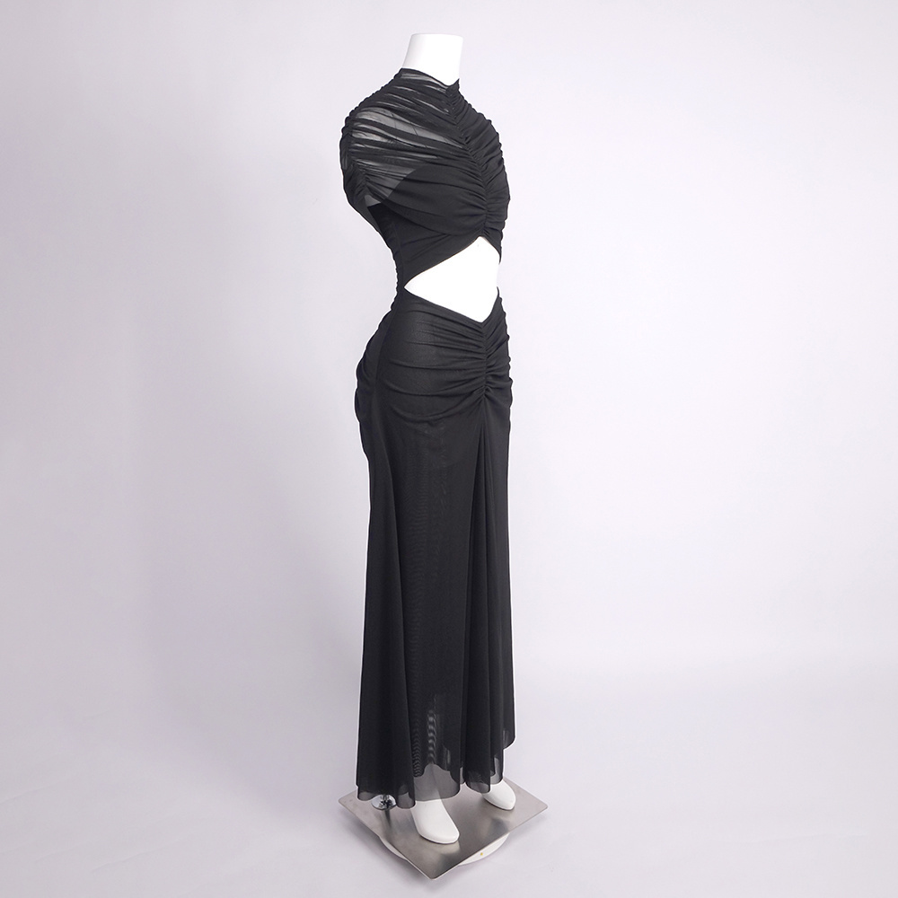 Femmes Design de luxe à manches courtes découpé faux 2 pièces longues douces confortables haute rue soirée Club fête spectacle robes