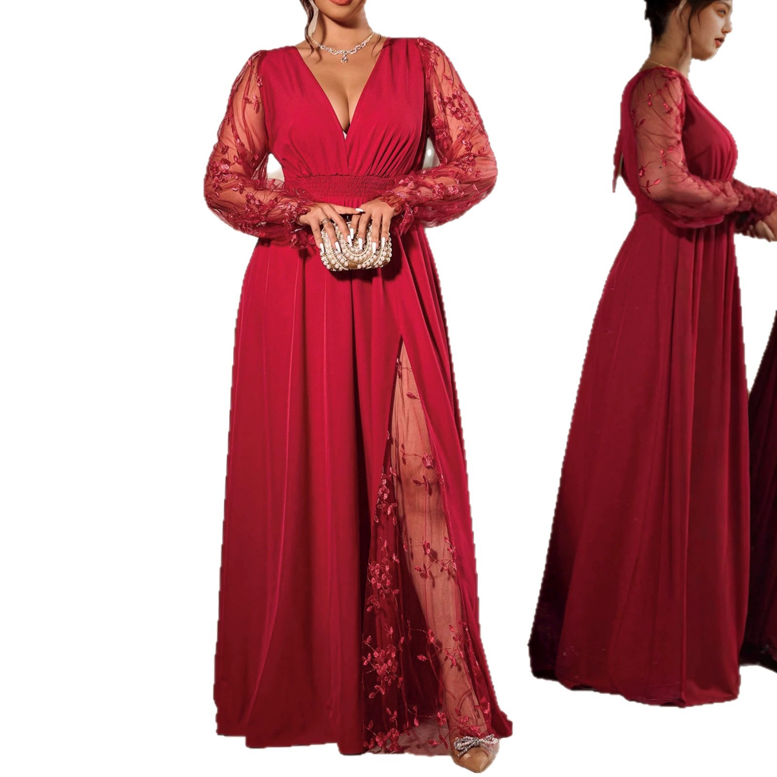 Robes pour femmes grandes tailles L-4XL, robes en dentelle à manches longues, style streetwear décontracté, 3XL 4XL, robe longue maxi grande taille, surdimensionnée