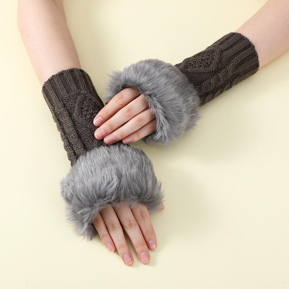 Gants à manches chaudes en fourrure pour femmes, automne hiver, fausse fourrure de lapin, sans doigts, tricotés élastiques, mitaines en chanvre, accessoires pour vêtements