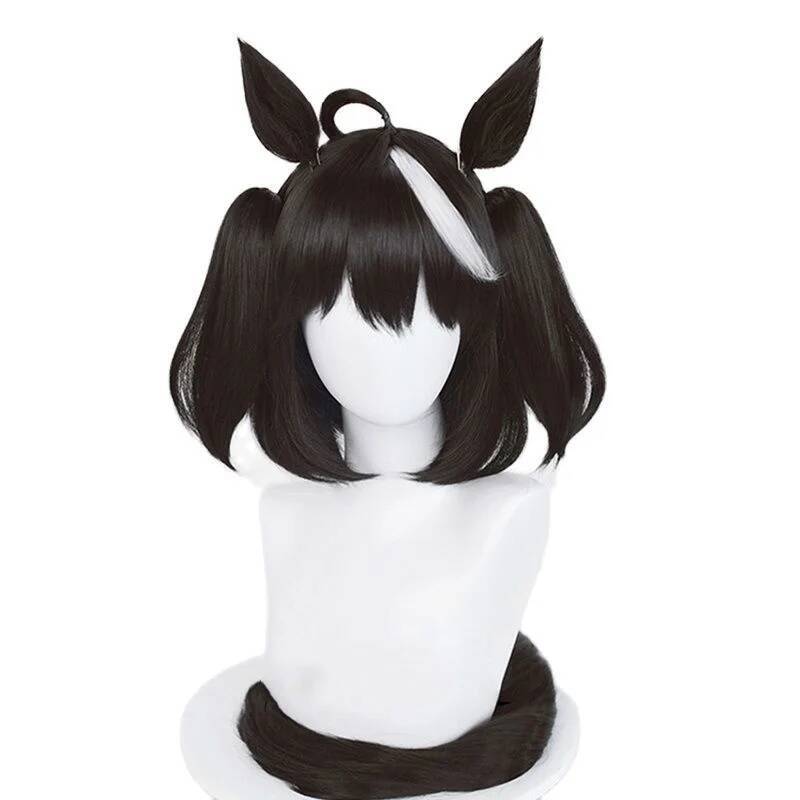 Cosplay Musume Kitasan Uma perruque noire Uma Musume joli Derby Cosplay noir blanc perruque avec frange oreilles cheveux synthétiques Pelucas