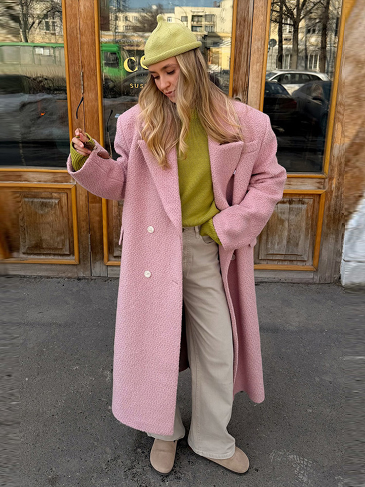 Manteau long en laine pour femme, col à revers, manches longues, double boutonnage, manteau d'hiver 2026, manteaux élégants et chics pour femme