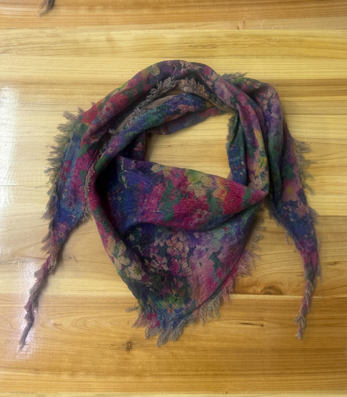 Rétro femmes écharpe impression florale contraste couleur coton bord effiloché 2025 hiver automne rétro décontracté écharpe femme YoYiKamomo