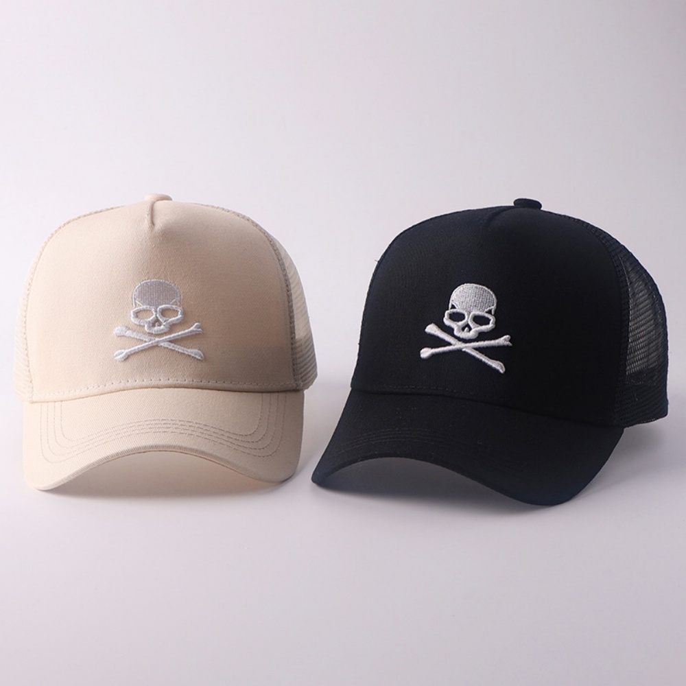 Casquette de baseball minimaliste rétro avec broderie de crâne, chapeau en maille Hip Hop pour femmes et hommes, style punk Y2k, chapeau décontracté d'été pour l'extérieur