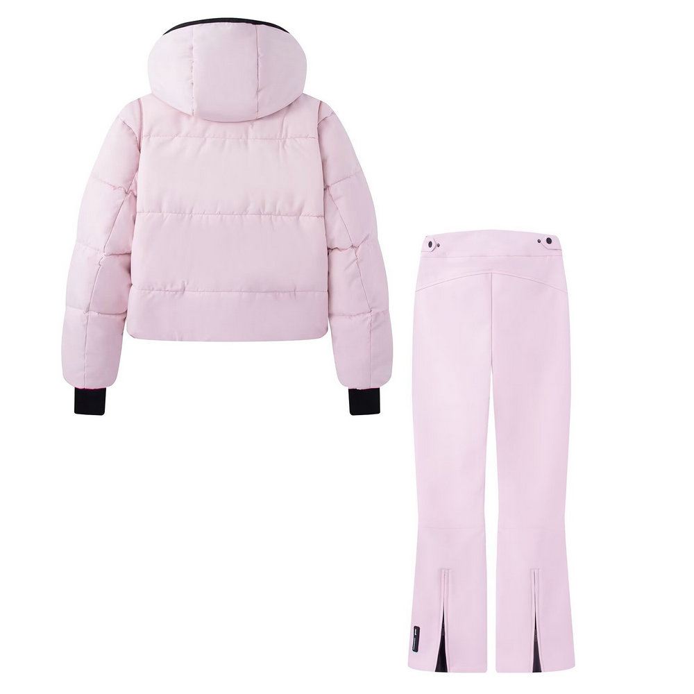 Combinaisons de ski pour femmes, parkas rembourrées chaudes à capuche et fermeture éclair, épaisses, roses, 2 pièces, ensembles de vêtements pour femmes, pantalons coupe-vent, pantalons de survêtement