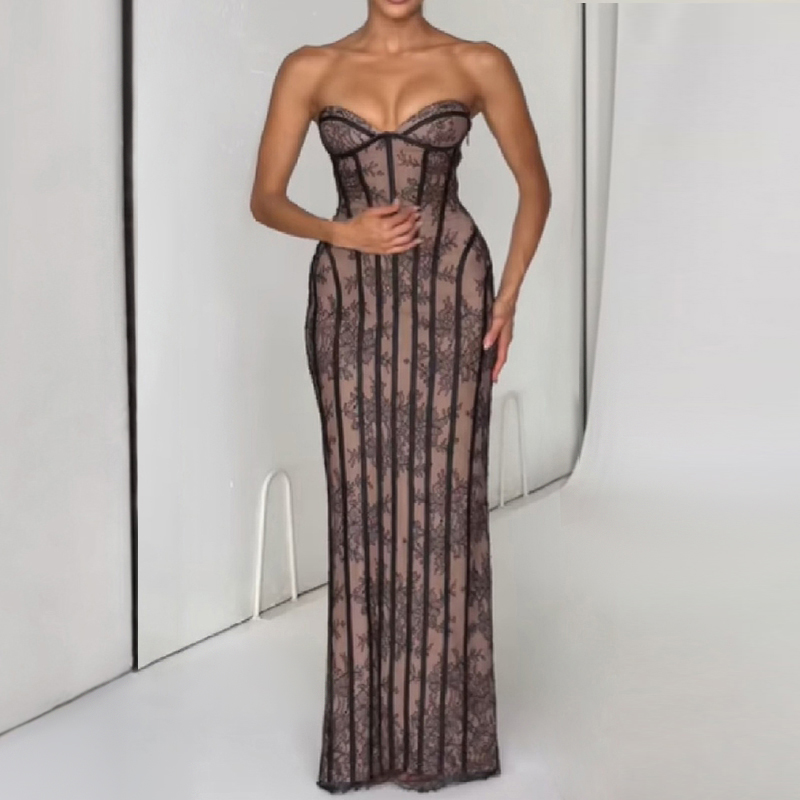 Robe de soirée élégante à rayures et imprimé floral, sexy, épaules dénudées, dos nu, taille ajustable, coupe ajustée, Vestidos 2026 pour femme