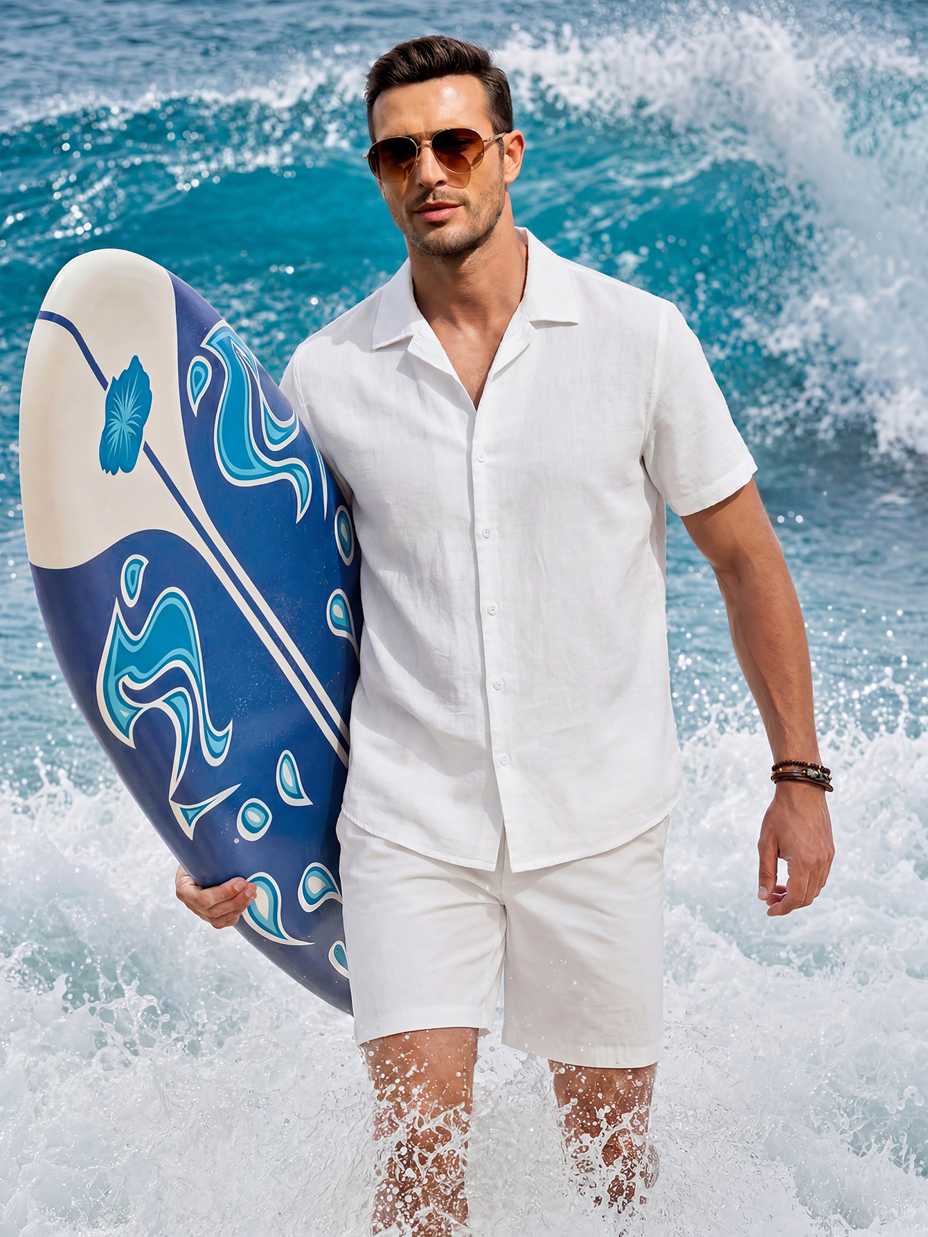 Chemise pour homme à col cubain, style lin, pour les vacances à la plage, loisirs en plein air, nouvelle collection été