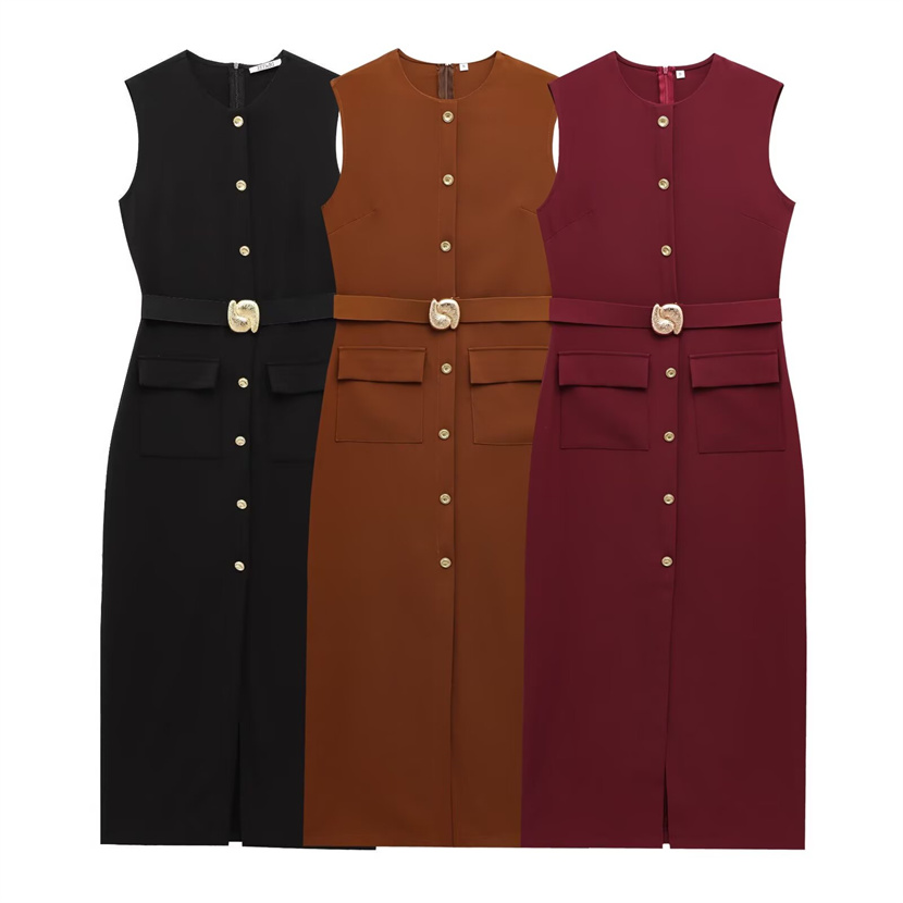 Robe femme noir robes longues printemps été 2025 boutonné sans manches robe d'été robes élégantes décontractées robes pour femmes