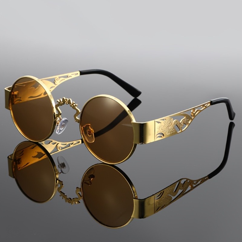 Lunettes de soleil rondes steampunk pour hommes et femmes, mode vintage gothique, métal ajouré sculpté dragon, protection UV400, unisexe