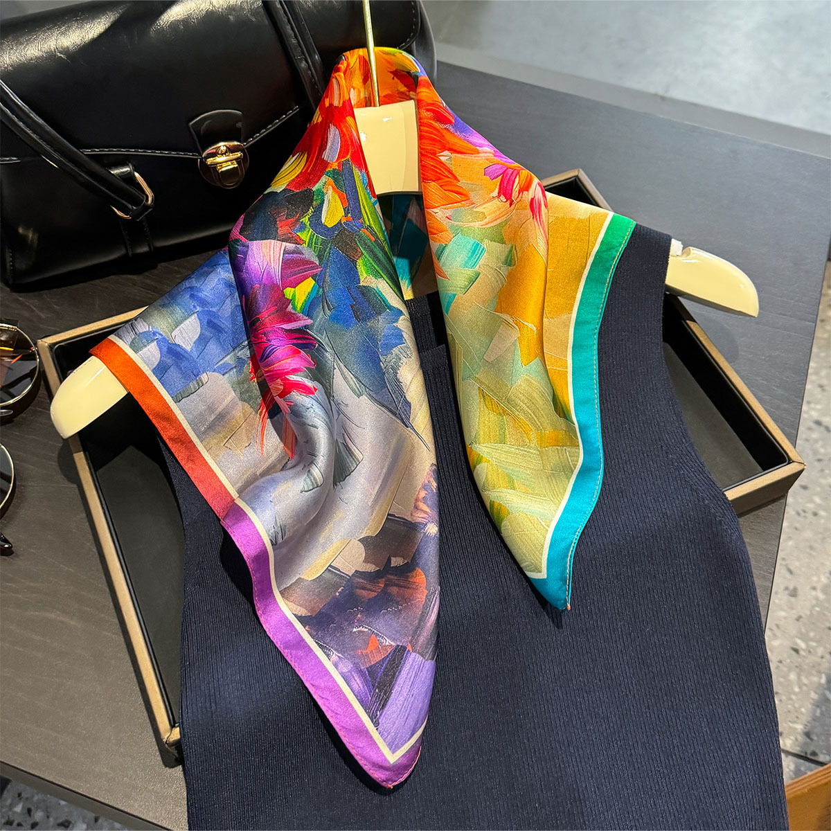 Foulard de luxe en soie de mûrier pour femmes, imprimé Floral à l'huile, Bandana, châle, foulard pour dames, enveloppe décorative, 53cm, 100%