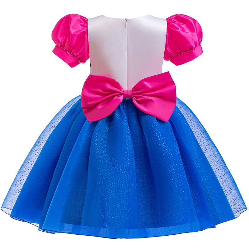 Robe de princesse pour enfants filles, tenue de cosplay avec motif de chats de dessin animé, manches bouffantes, nœud en tulle, pour carnaval, Halloween, fête d'anniversaire