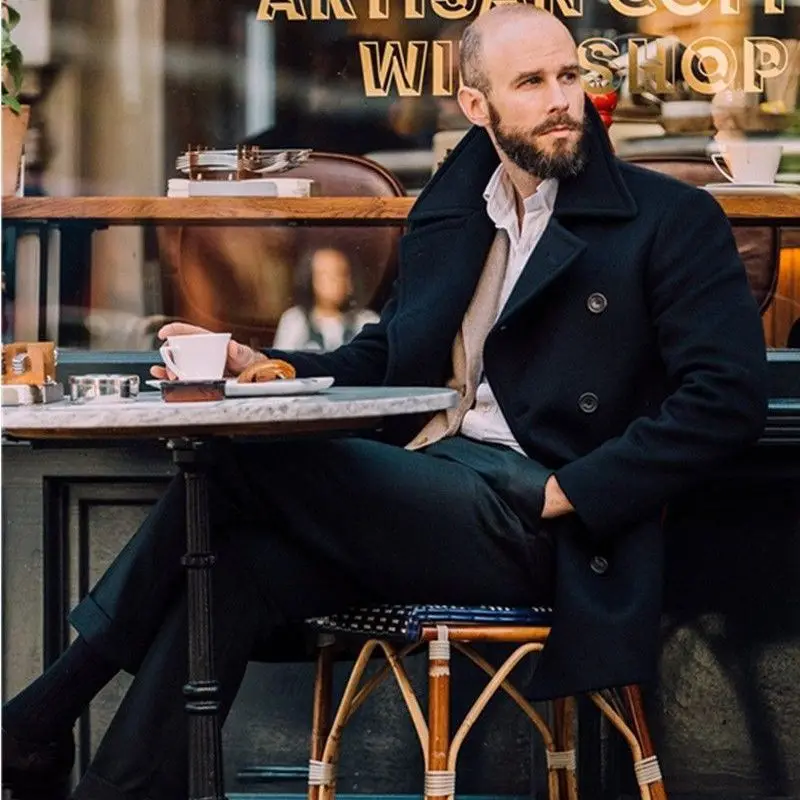 Manteau Peacoat en Tweed à manches longues pour homme, pardessus longs de couleur unie, grande taille, mode automne et hiver, nouvelle collection