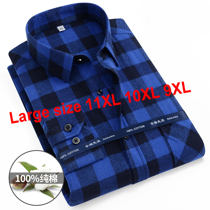 Chemises à carreaux en flanelle pour hommes, taille 11XL 10XL 9XL, à manches longues, en coton, chemisier décontracté, doux, coupe Standard, vêtements masculins