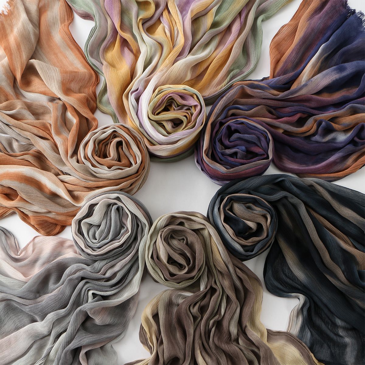 Foulard Hijab en Coton Froissé pour Femme, Coloré avec Pompons, pour Ramadan Musulman, Bord Frangé, Motif Aquarelle, Longues Écharpes et Châles