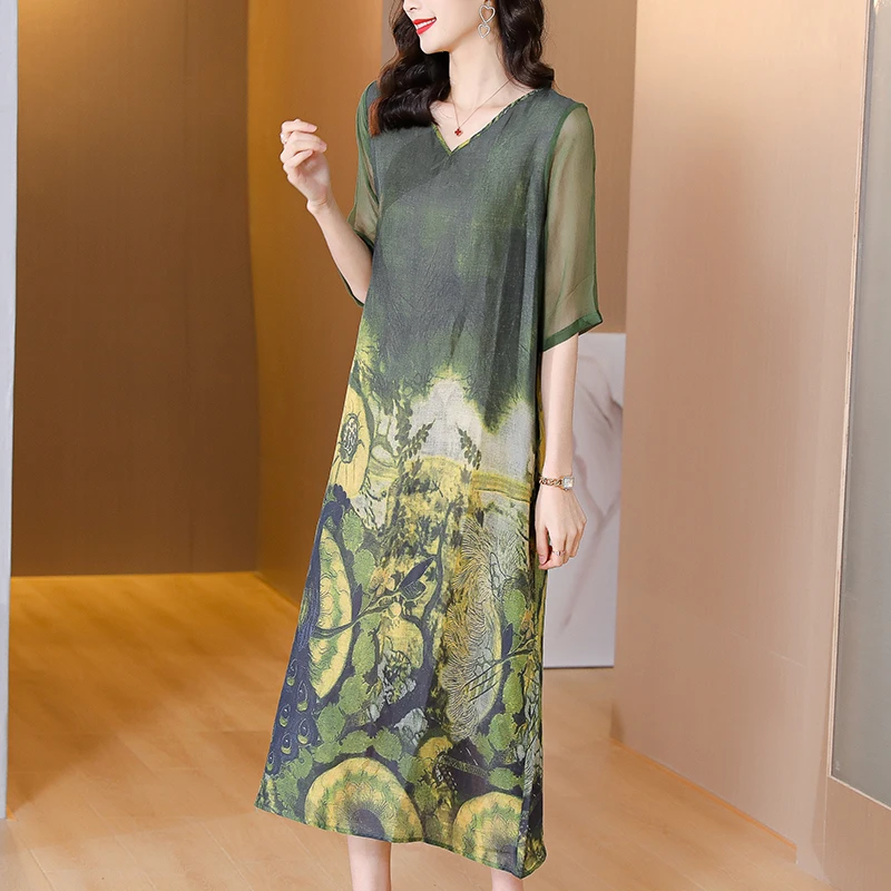 Femme mode coréenne lumière robe mi-longue été Boho élégant moulante décontracté robe d'été 2025 plage florale ample col en v Sexy robes