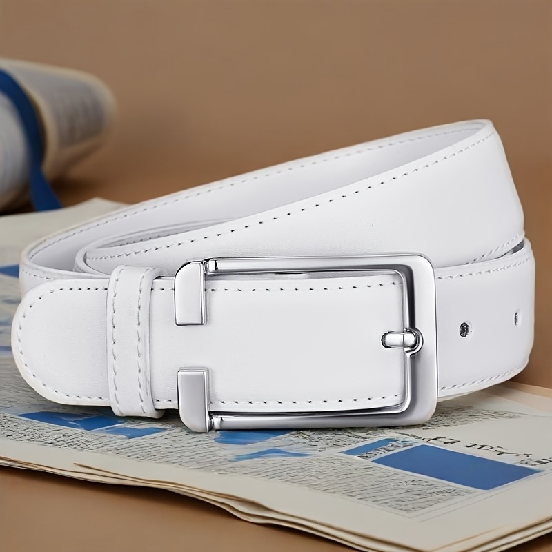 Ceinture de golf pour homme blanche/bleue, ceinture décontractée à boucle carrée embossée