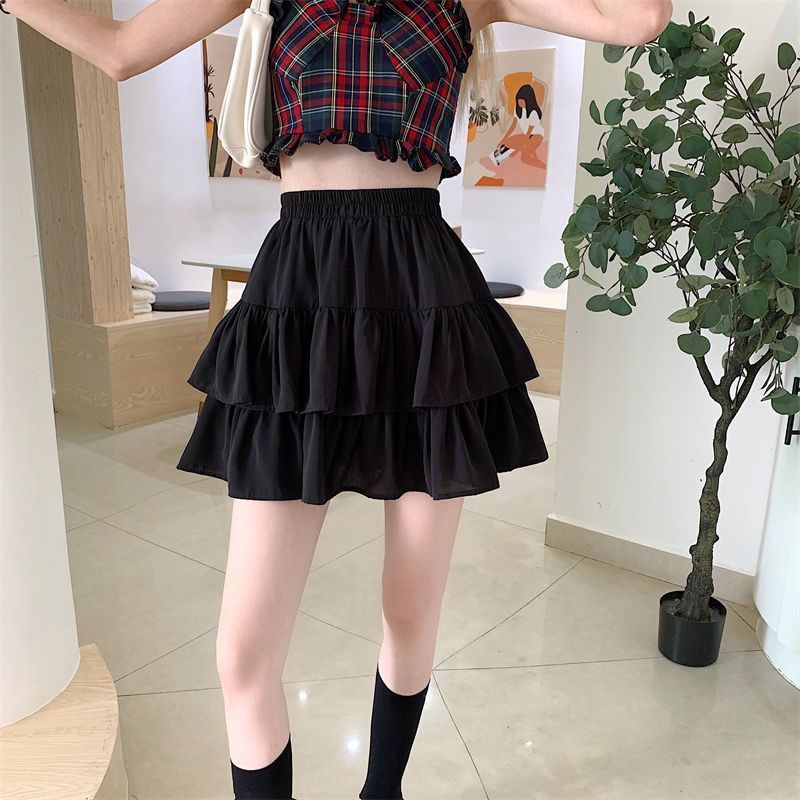 Jupe trapèze plissée pour femmes, blanche, à volants, à plusieurs niveaux, joli Style, taille élastique, Slim, basique, robe coréenne Harajuku, été
