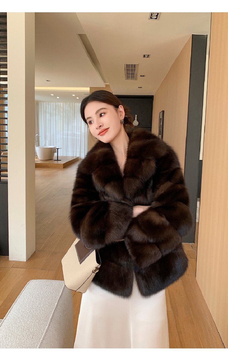 Nouvelle Collection Hiver 2025 – Manteau Court Élégant en Fourrure de Vison Marron Foncé pour Femme, Veste de Luxe Haut de Gamme, Fourrure Écologique, un Must-Have Tendance