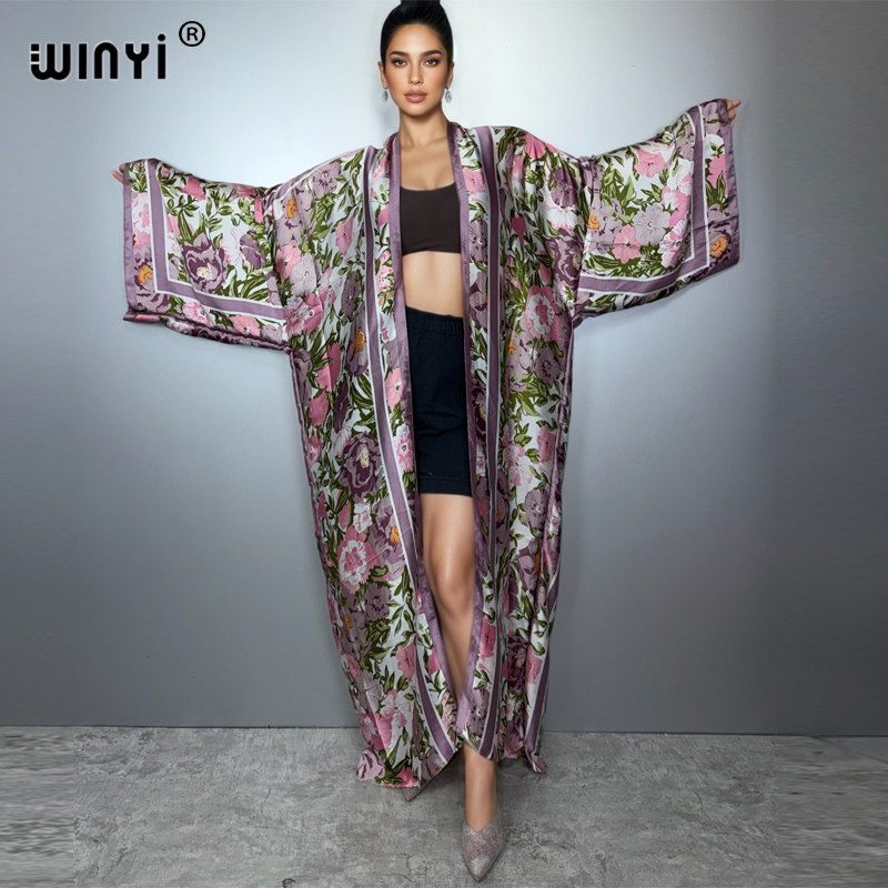 WINYI Kimono d'été bohème, kaftan, vêtement de plage, cardigan, robe de soirée, abaya, tenue de plage de luxe de Dubaï, robe de soirée pour femmes