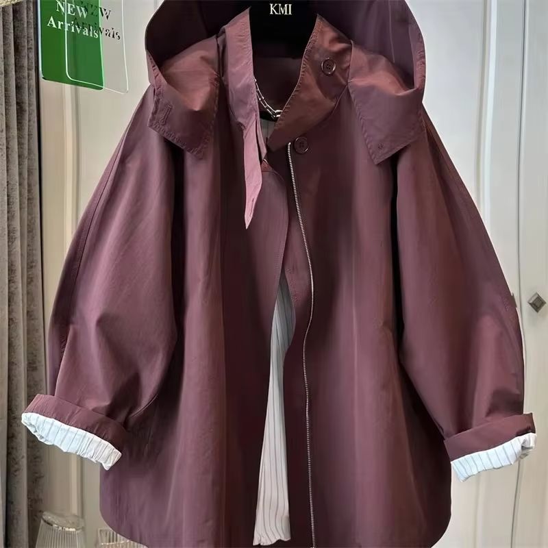 Nouvelle Trench-Coat Femme Automne Tendance avec Doublure Décontractée Polyvalente Ample Manches Longues Courte Coupe-Vent Manteau d'Extérieur Femme