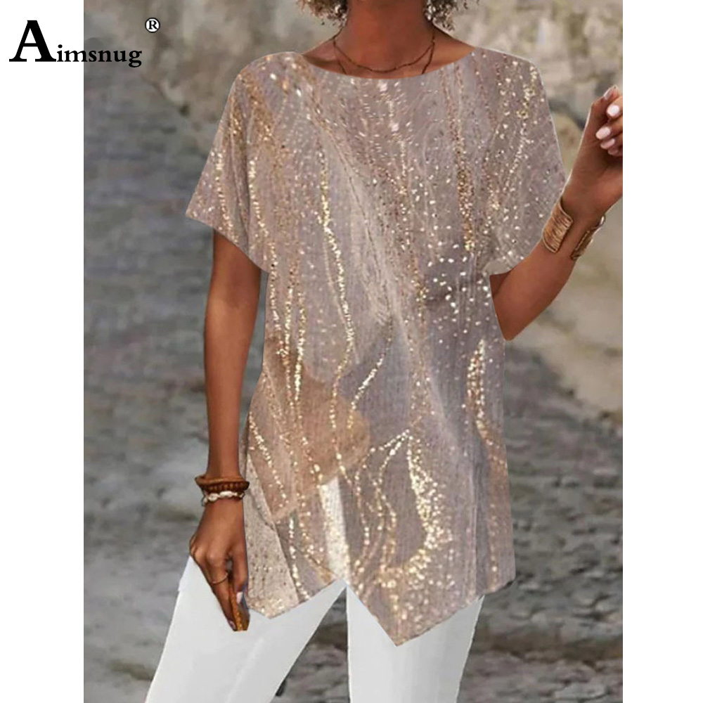 Grand Big 5xl Femmes Décontracté Boho Chemises Modèle 3D Impression T-shirts À Manches Courtes Haut Irrégulier Dames Tunique Chemise Femmes Vêtements 2025