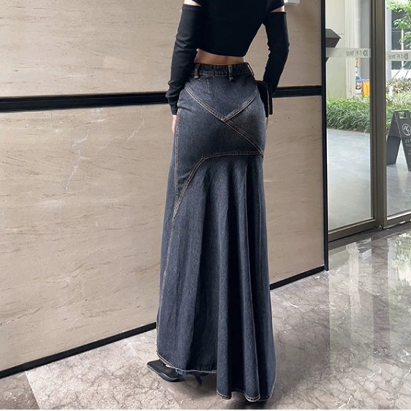 Maxi jupe femmes décontracté sirène Streatwear taille haute fermeture éclair Denim jupes Y2k Streetwear ample longue maman jean cheville longueur été