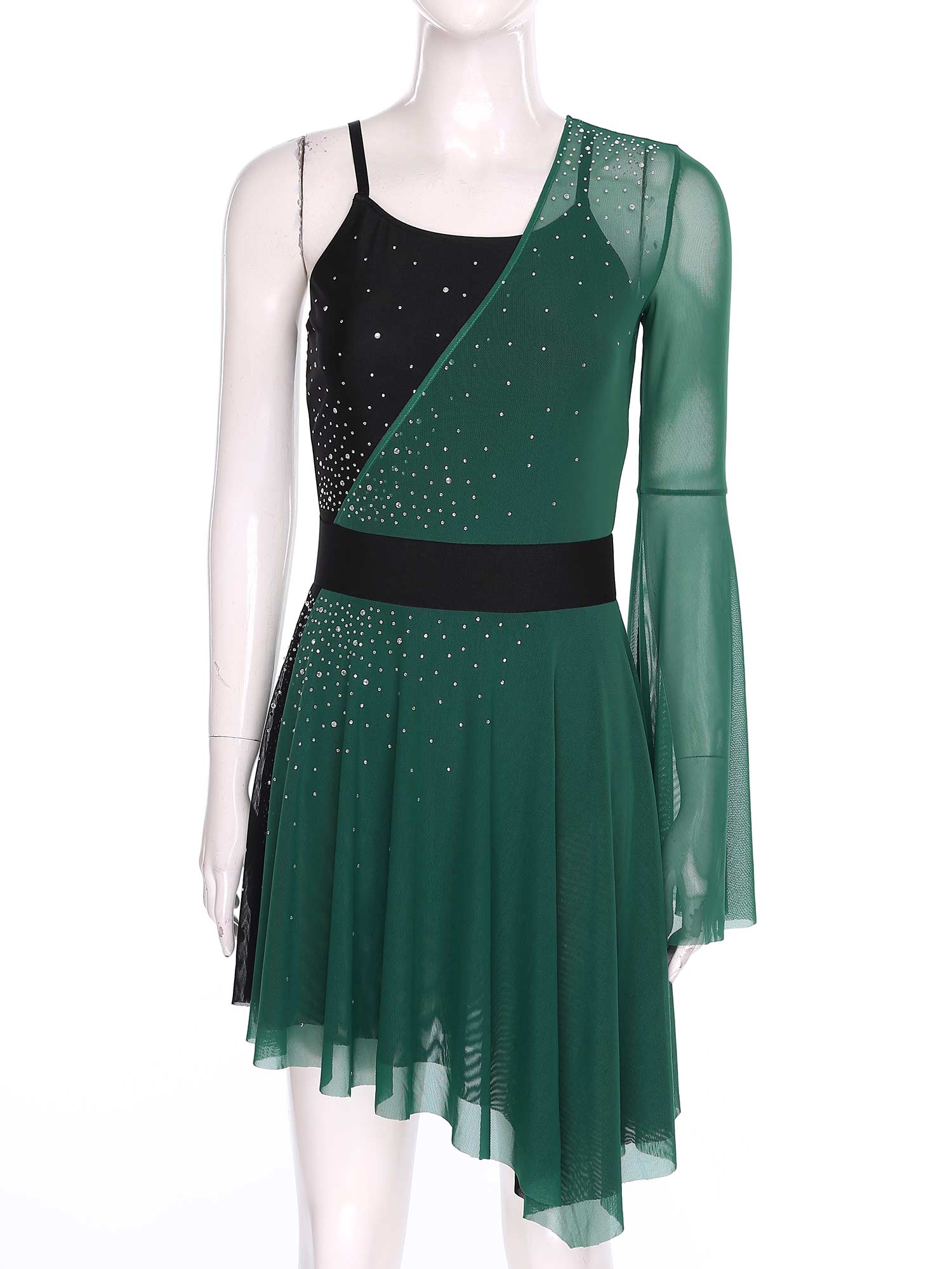 Robe de patinage artistique pour femmes adultes, justaucorps de danse lyrique, gymnastique rythmique, maillot brillant en maille orné de strass