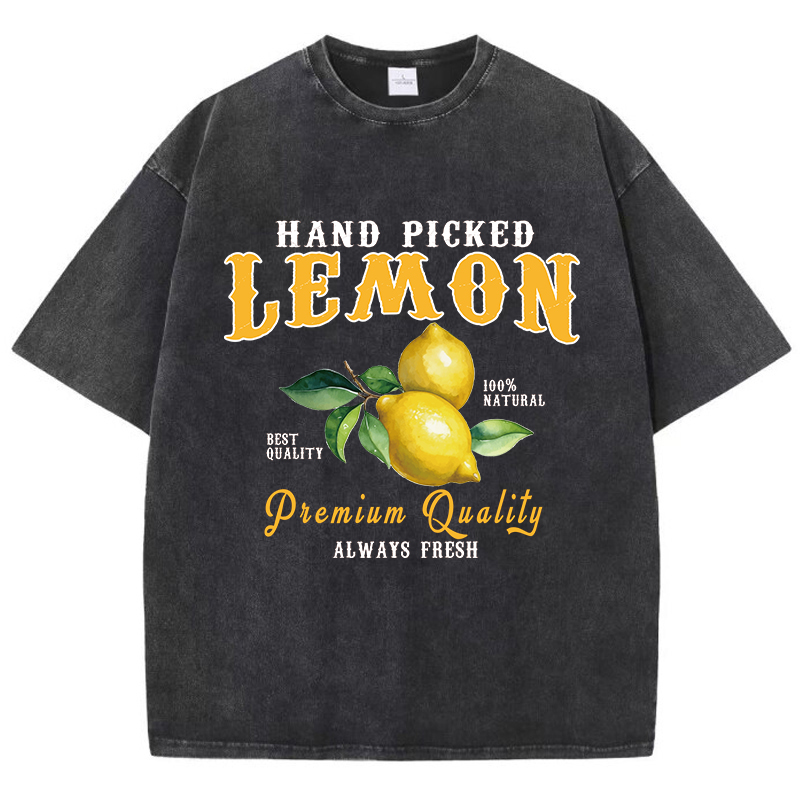 Été citron lavé T-Shirts femmes coton surdimensionné col rond T-Shirts fruits frais imprime hauts décontracté à manches courtes femme vêtements