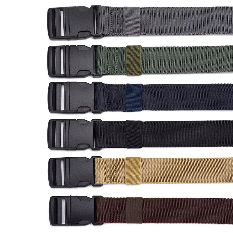 Ceinture tactique pour hommes, sans boucle en plastique métallique, ceinture tissée en toile de Nylon robuste, ceinture de couleur neutre pour l'extérieur, sangle de haute qualité