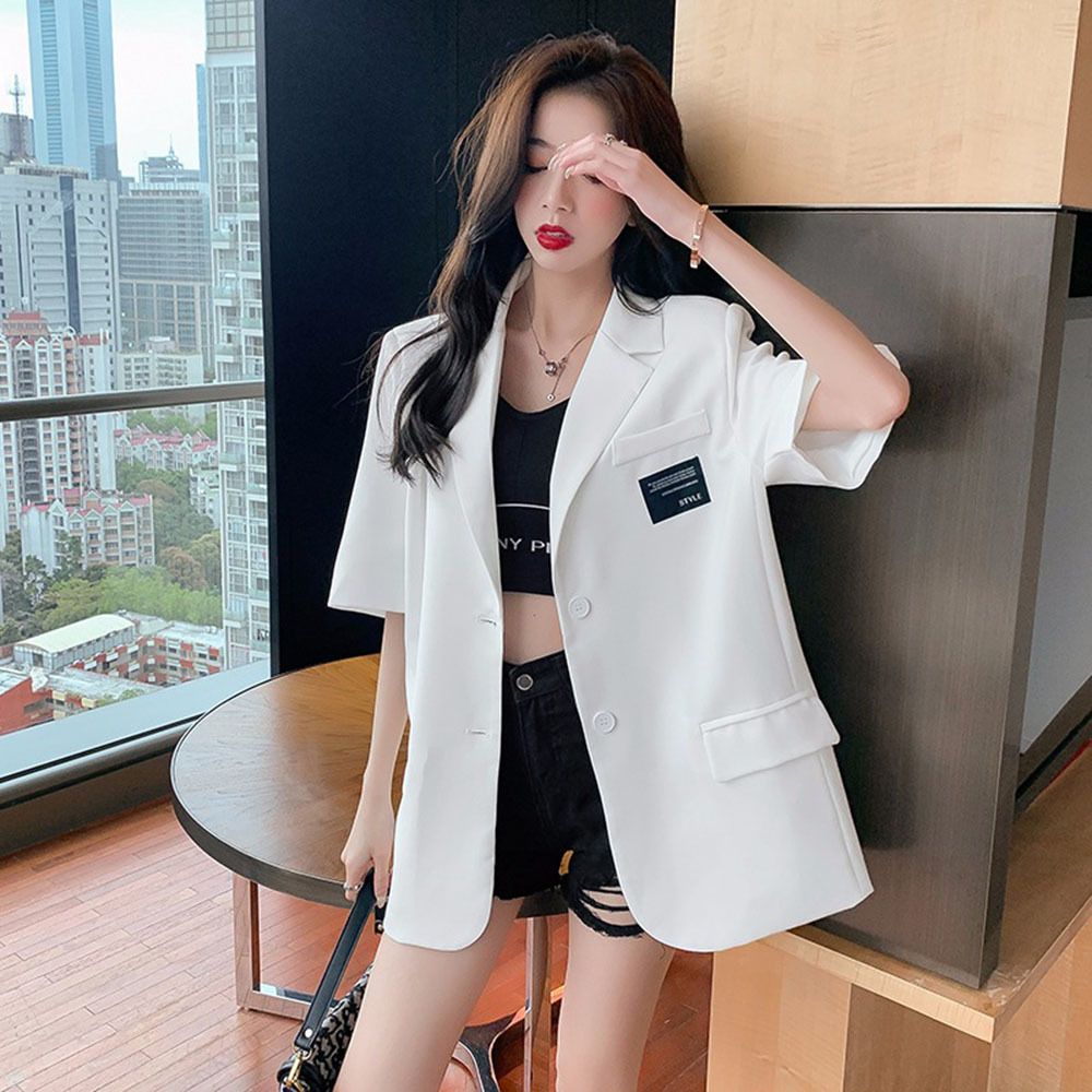 Blazer à Manches Courtes pour Femme, Veste d'Été Respirée, Mode Coréenne, Combishort, Poches Fines à lèvent en Y