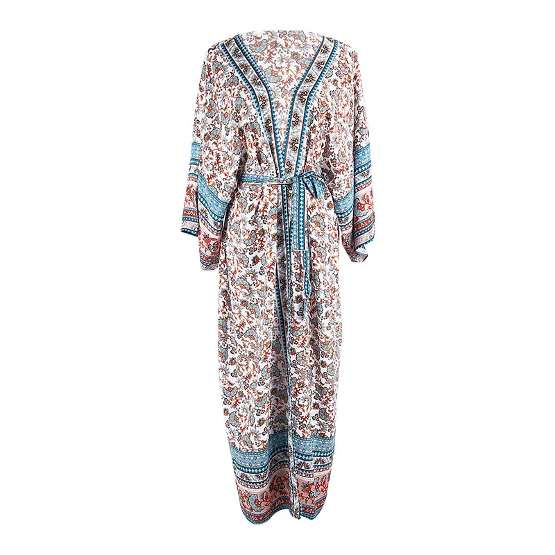 Robe de plage bohème en coton, rayonne, imprimé floral, cache-maillot de bain, cardigan, manches kimono, bohème, décontracté, été, éducatif