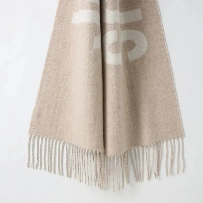Écharpe 100% laine pour femmes, marque de luxe, écharpe d'hiver épaisse et chaude, monogramme, châle en cachemire de haute qualité pour femmes.
