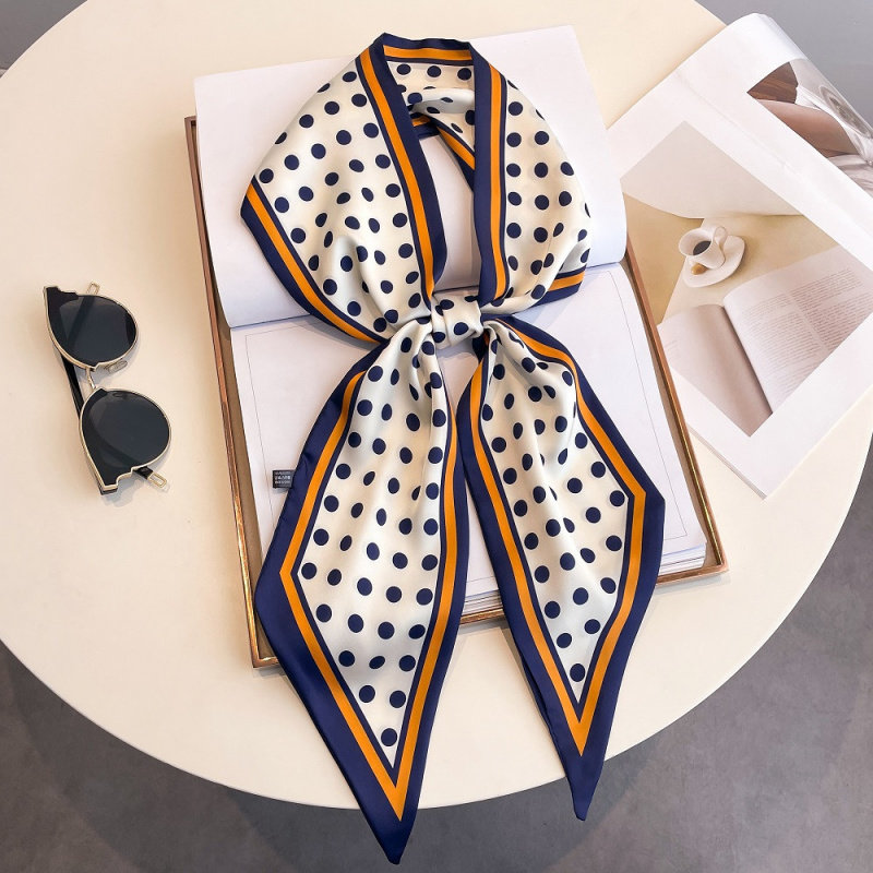 Nouvelle écharpe longue fine et étroite pour femme, écharpe d'affaires double couche en fausse soie, accessoire pour cheveux printemps-été