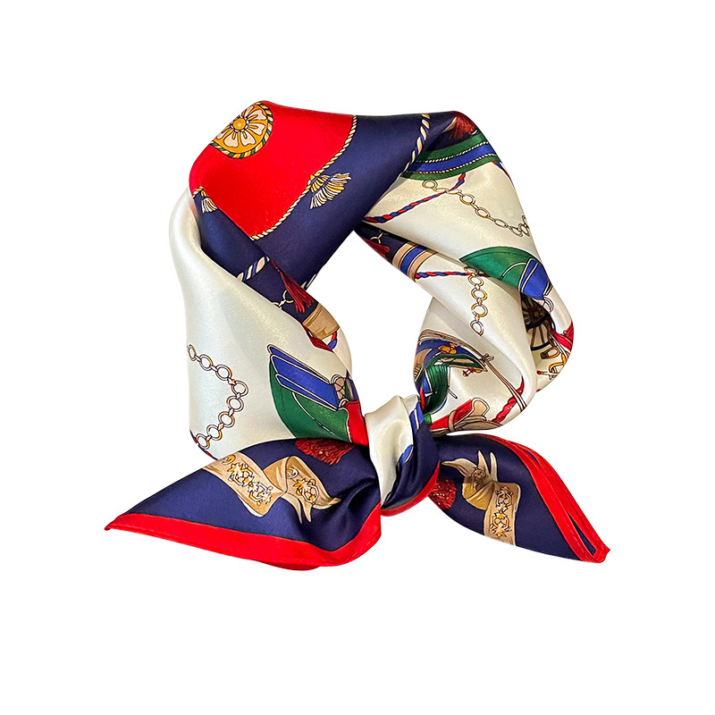 Foulard carré en soie de mûrier 100%, Vintage, chariot européen et chaîne imprimée rose, élégant, luxe, foulard pour le cou/tête, mode femme