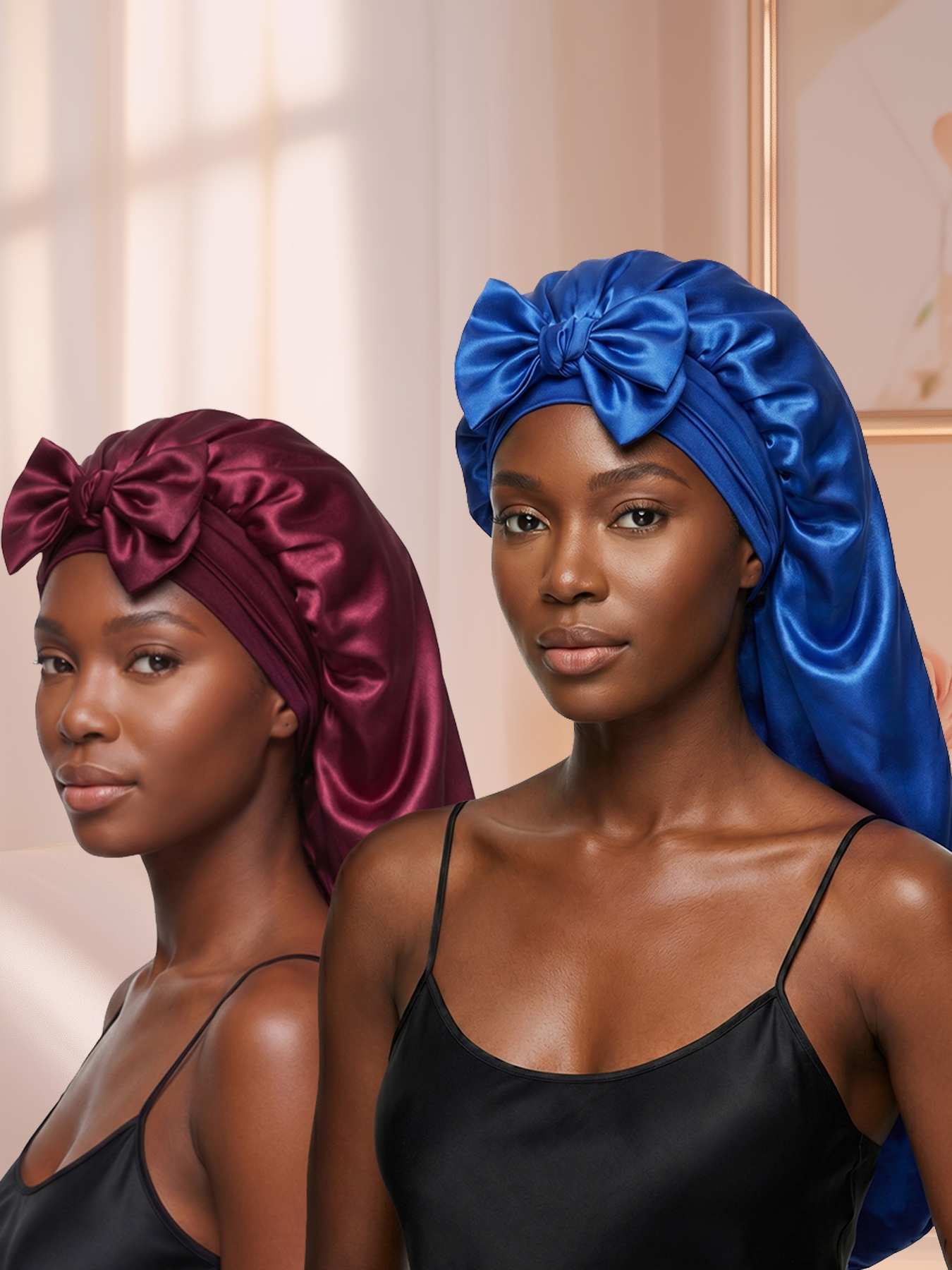 Bonnet en satin doux et soyeux pour femmes, cheveux naturels et bouclés, taille extra large, avec lien pour un sommeil confortable.