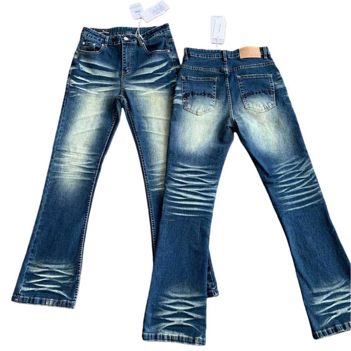 Jeans de luxe pour homme Original 2026, délavé à l'eau forte, bleu foncé, effet barbe de chat, coupe légèrement slim, pantalon long vintage pour homme