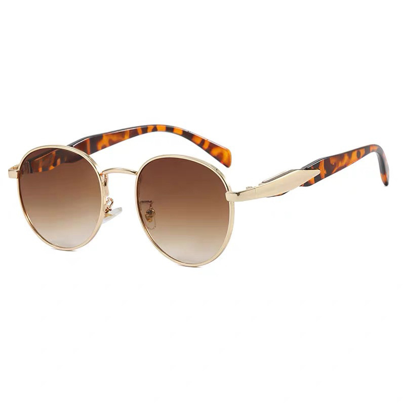 Lunettes de soleil rondes pour femmes, monture en métal doré, décor élégant, décontractées, pour la conduite et la plage