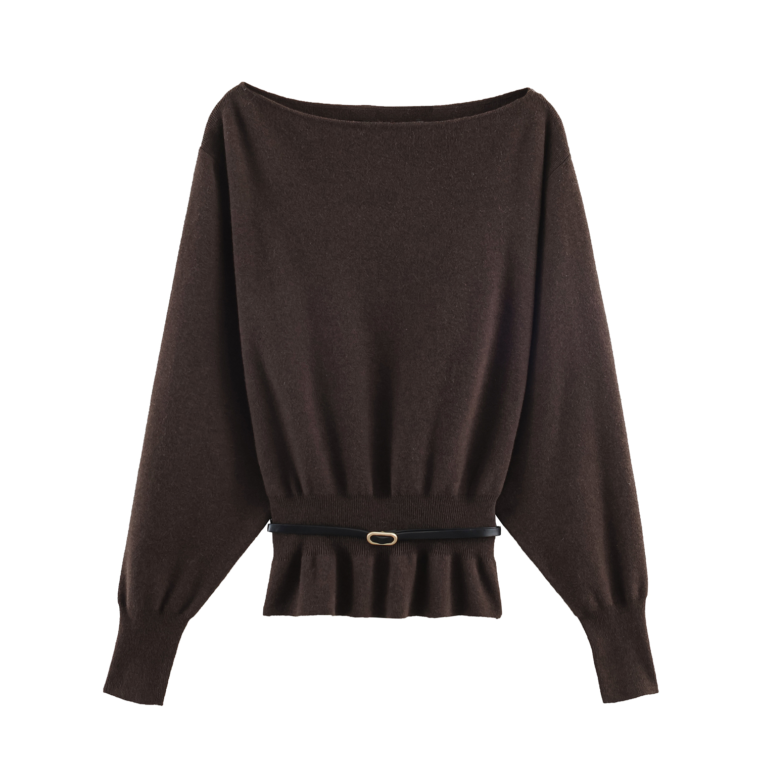 Pull tricoté à manches longues et col une pièce avec ceinture pour femme, nouveau produit d'hiver 2025, Design de vêtements à la mode