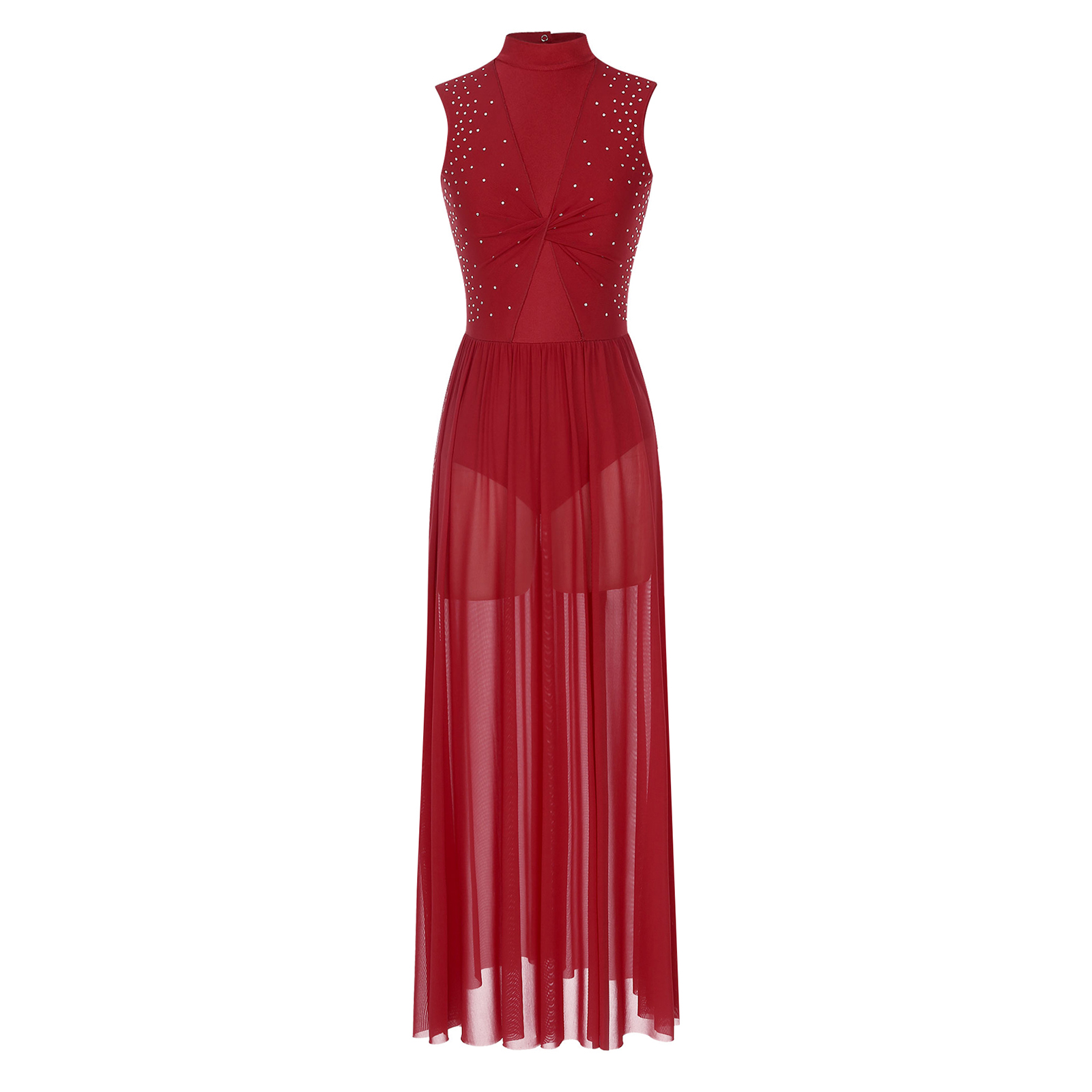 Robe de danse lyrique pour femmes, avec superposition en maille transparente torsadée et strass, idéale pour la gymnastique, le patinage artistique et la danse contemporaine