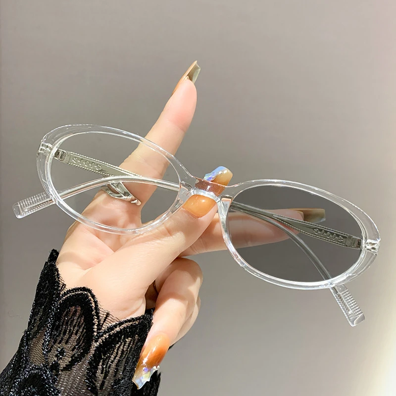 Lunettes de myopie à monture ovale pour hommes et femmes, photochromiques, pour voyage en plein air, jante épaisse, petite monture, Anti-lumière bleue