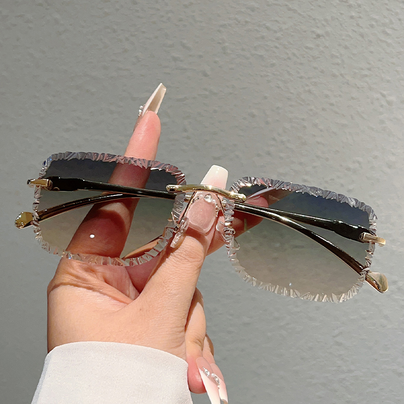 Lunettes de soleil carrées sans monture pour hommes, style vintage dégradé, décontractées, pour femmes, tendance, design de marque de luxe, lunettes de soleil décoratives