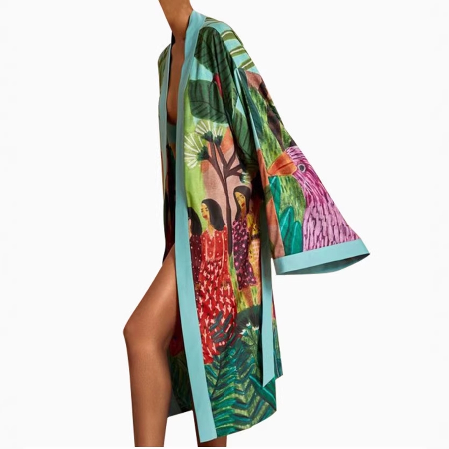 Kimono japonais d'été pour femmes, robe de plage, vêtements asiatiques, chemise longue imprimée, cardigan Haori, FF3458